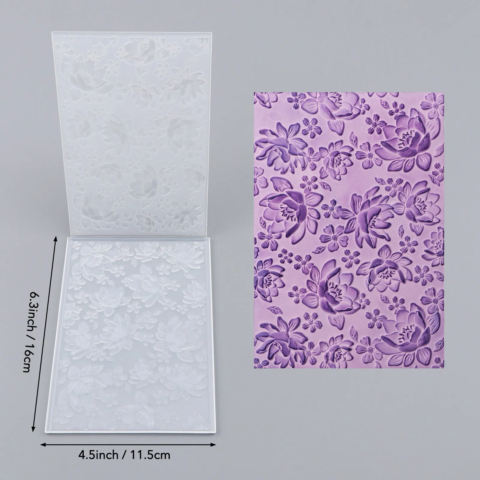Plastic concave-convex embossing template, 11.5 x 16 cm, in colour AT0110, with raised and recessed pattern for DIY crafting