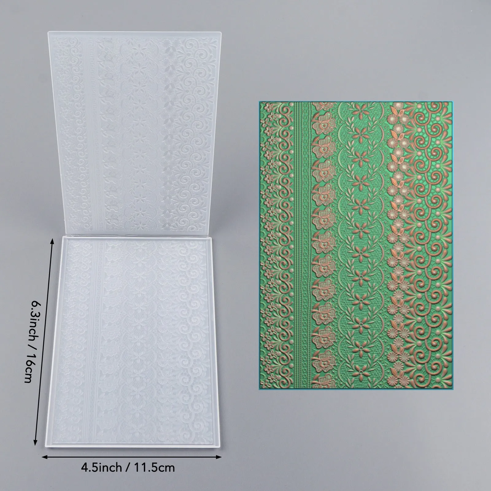 Plastic concave-convex embossing template, 11.5 x 16 cm, in colour AT0110, with raised and recessed pattern for DIY crafting