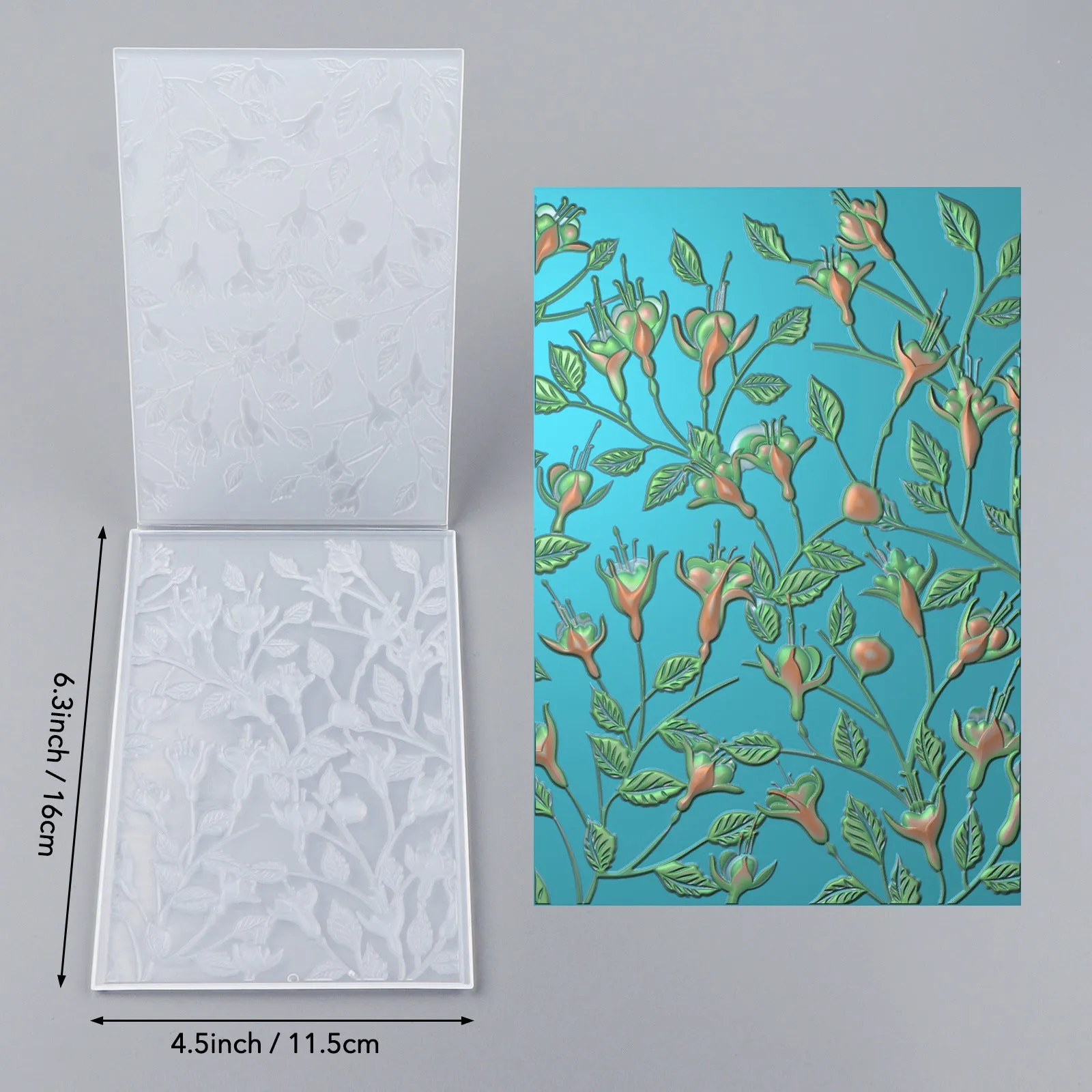 Plastic concave-convex embossing template, 11.5 x 16 cm, in colour AT0110, with raised and recessed pattern for DIY crafting