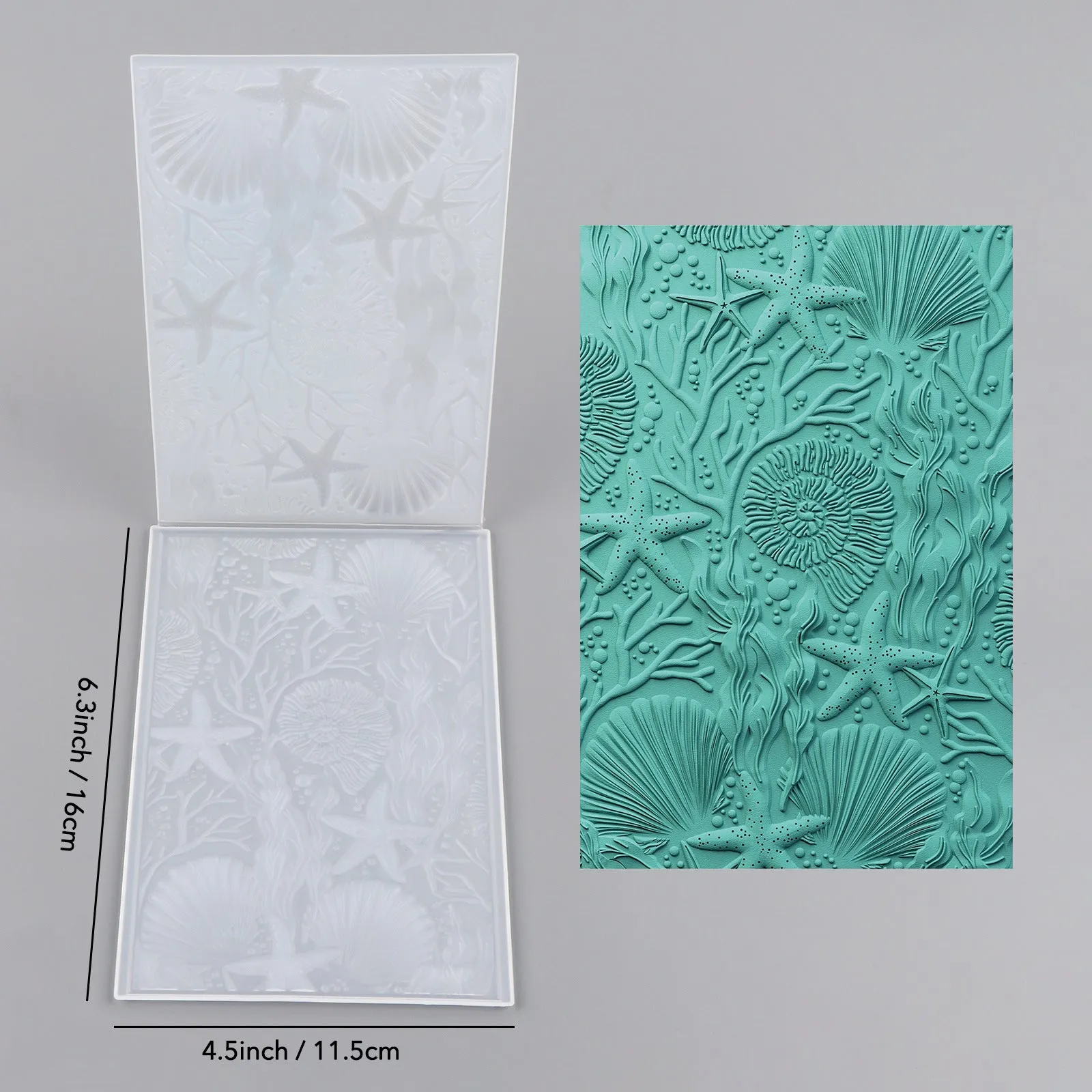 Plastic concave-convex embossing template, 11.5 x 16 cm, in colour AT0110, with raised and recessed pattern for DIY crafting