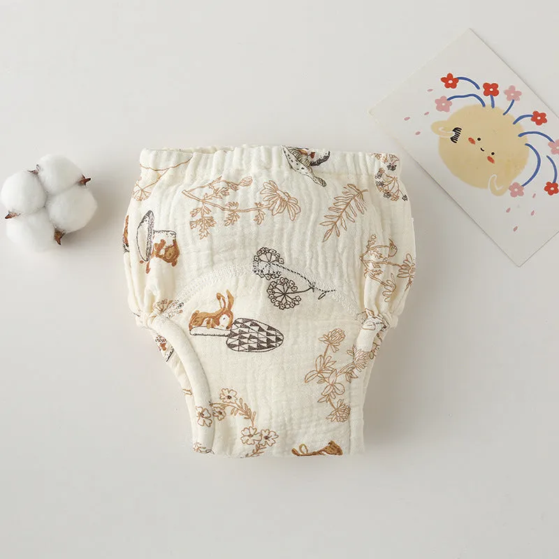 Pure cotton gauze baby training pants with waterproof layer, printed design, size 100 for 11.5-14kg toddlers