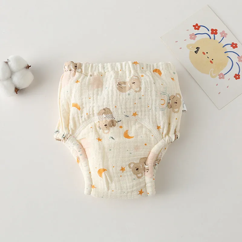 Pure cotton gauze baby training pants with waterproof layer, printed design, size 100 for 11.5-14kg toddlers