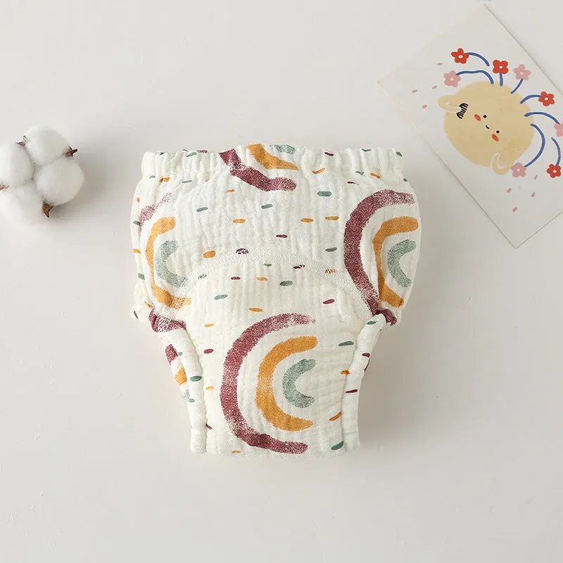 Pure cotton gauze baby training pants with waterproof layer, printed design, size 100 for 11.5-14kg toddlers