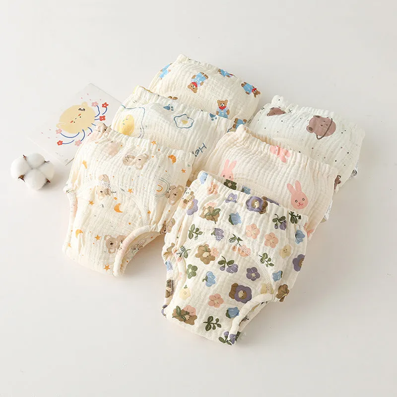 Pure cotton gauze baby training pants with waterproof layer, printed design, size 100 for 11.5-14kg toddlers