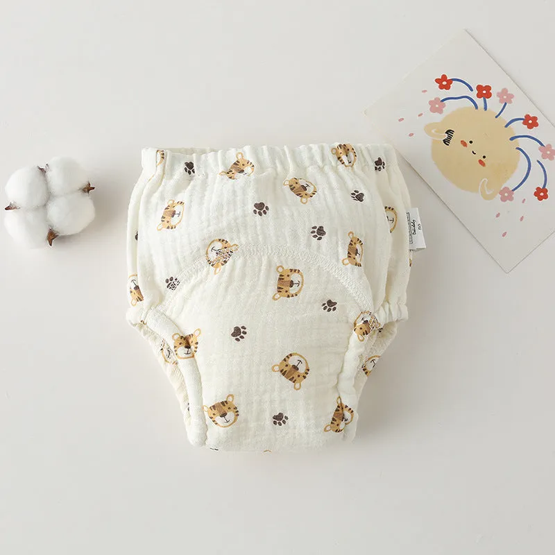 Pure cotton gauze baby training pants with waterproof layer, printed design, size 100 for 11.5-14kg toddlers