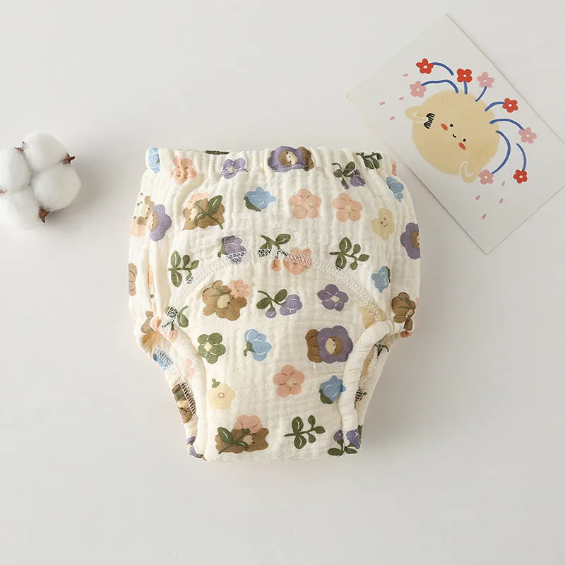 Pure cotton gauze baby training pants with waterproof layer, printed design, size 100 for 11.5-14kg toddlers