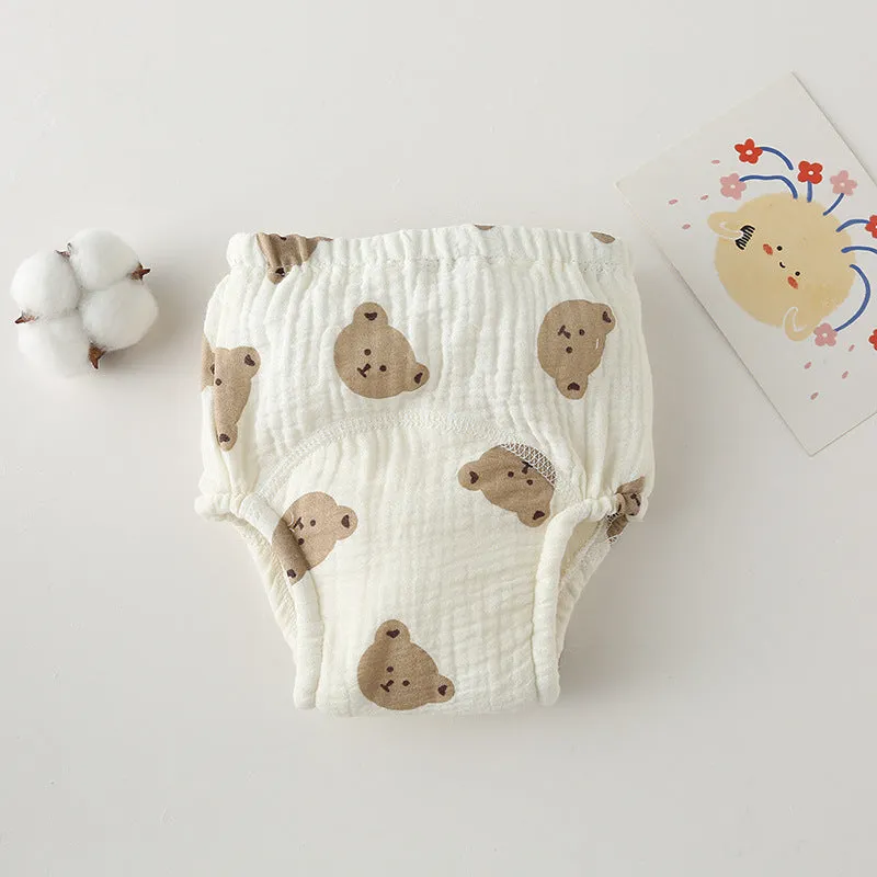 Pure cotton gauze baby training pants with waterproof layer, printed design, size 100 for 11.5-14kg toddlers