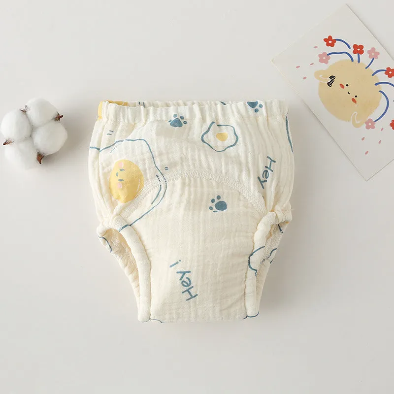 Pure cotton gauze baby training pants with waterproof layer, printed design, size 100 for 11.5-14kg toddlers