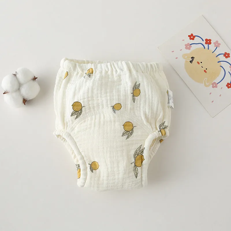 Pure cotton gauze baby training pants with waterproof layer, printed design, size 100 for 11.5-14kg toddlers