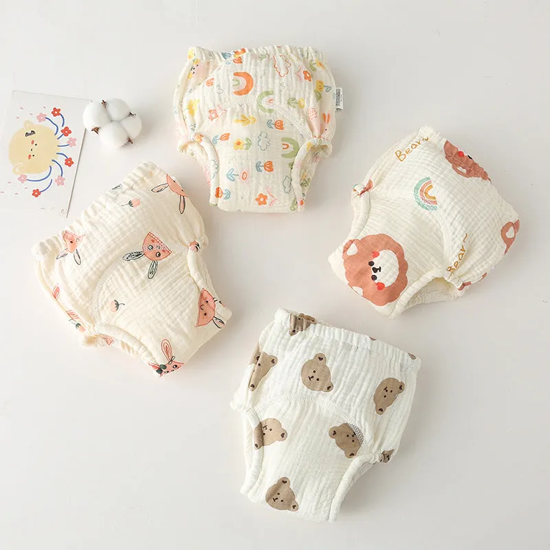 Pure cotton gauze baby training pants with waterproof layer, printed design, size 100 for 11.5-14kg toddlers