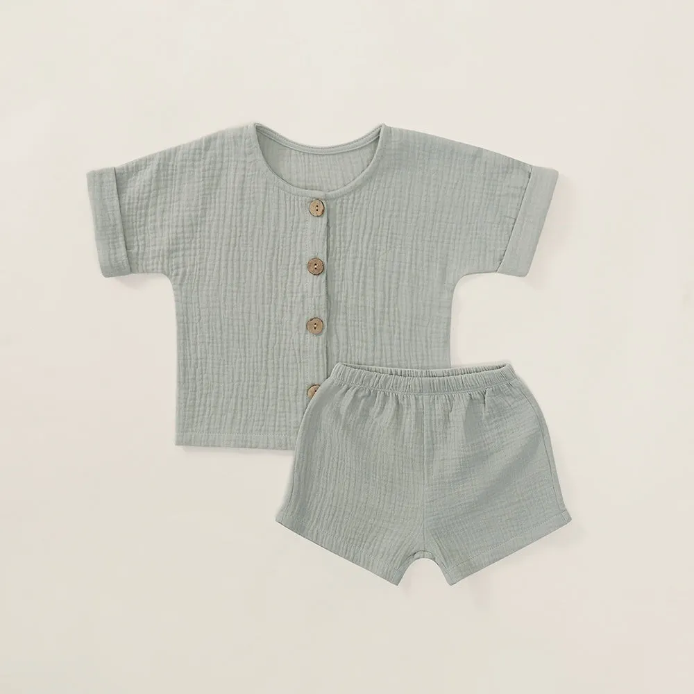Five-point short sleeve set summer pure cotton fabric beige apricot colour for baby boys girls
