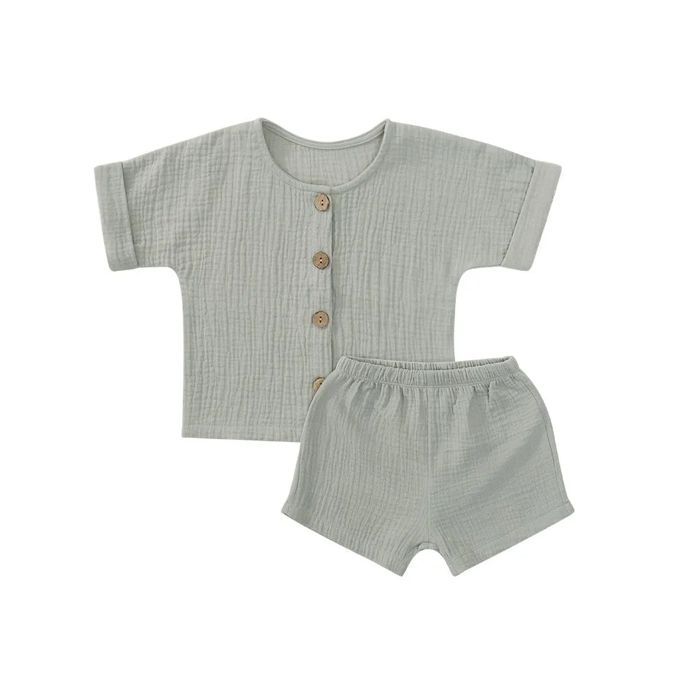 Five-point short sleeve set summer pure cotton fabric beige apricot colour for baby boys girls