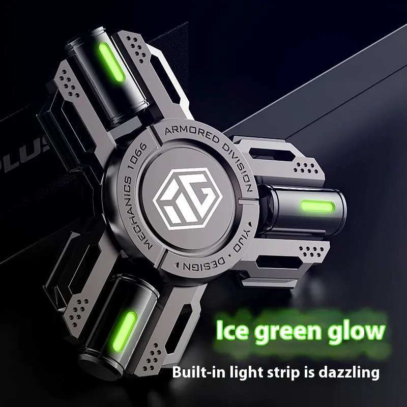 Glowing alloy fingertip spinning top in space silver luminous edition on desk