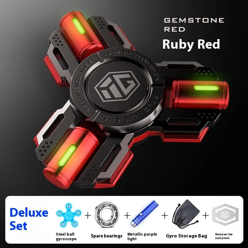 Glowing alloy fingertip spinning top in space silver luminous edition on desk