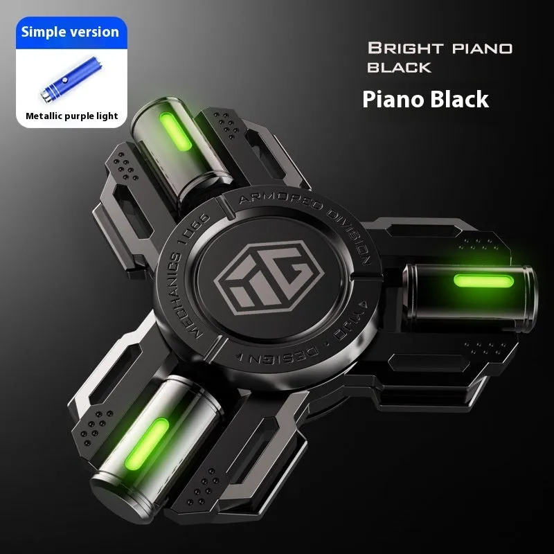 Glowing alloy fingertip spinning top in space silver luminous edition on desk