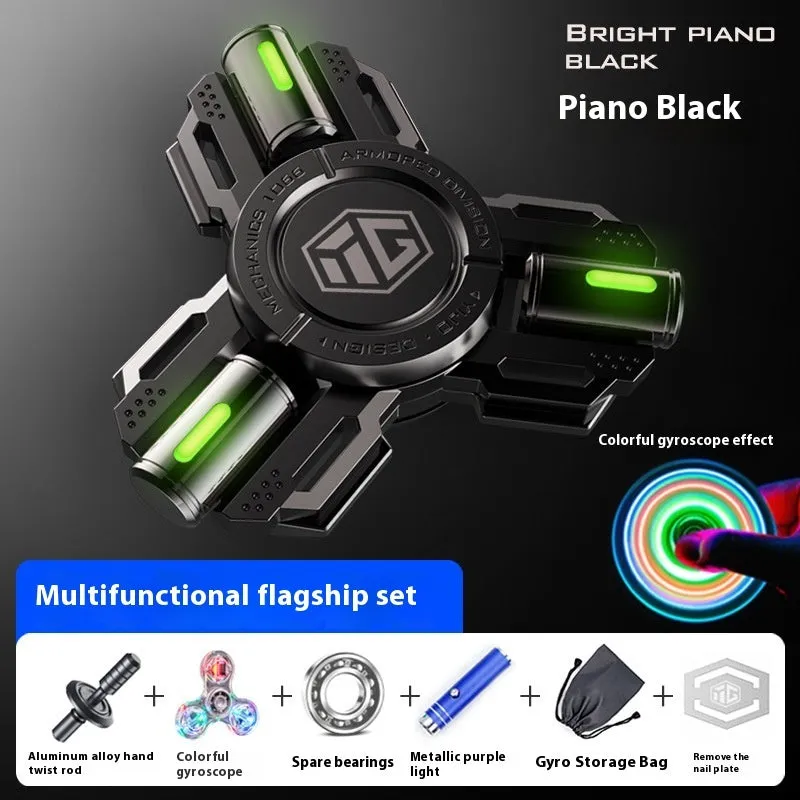 Glowing alloy fingertip spinning top in space silver luminous edition on desk
