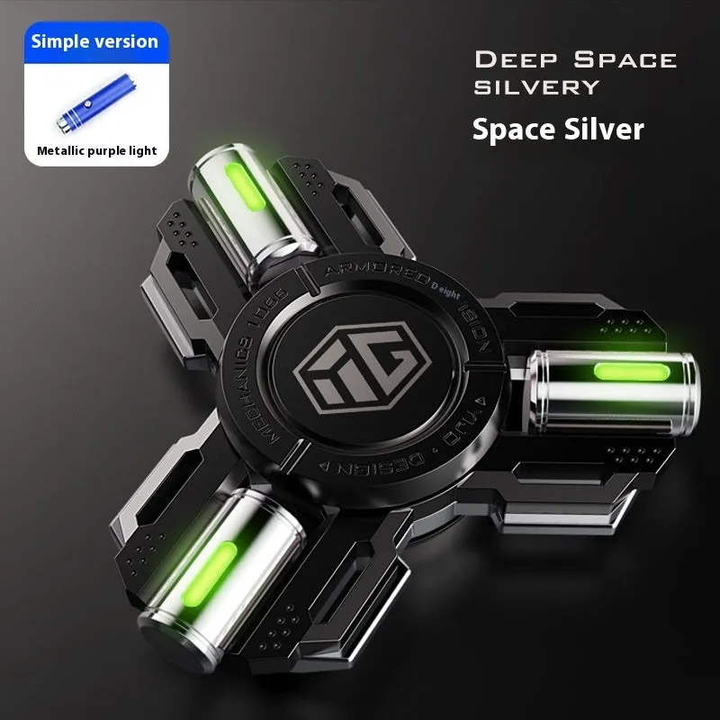 Glowing alloy fingertip spinning top in space silver luminous edition on desk