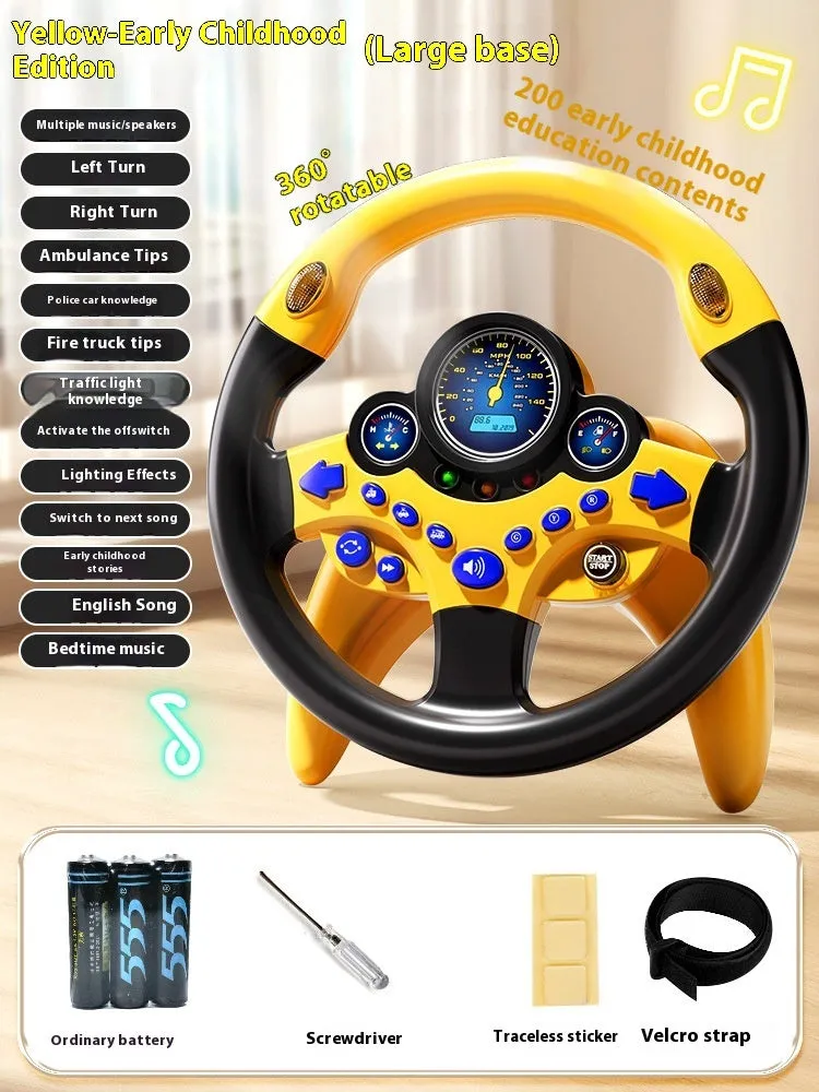 Children's steering wheel early education toy with music and lights, plastic, 25.5x25.5cm, pink traffic version