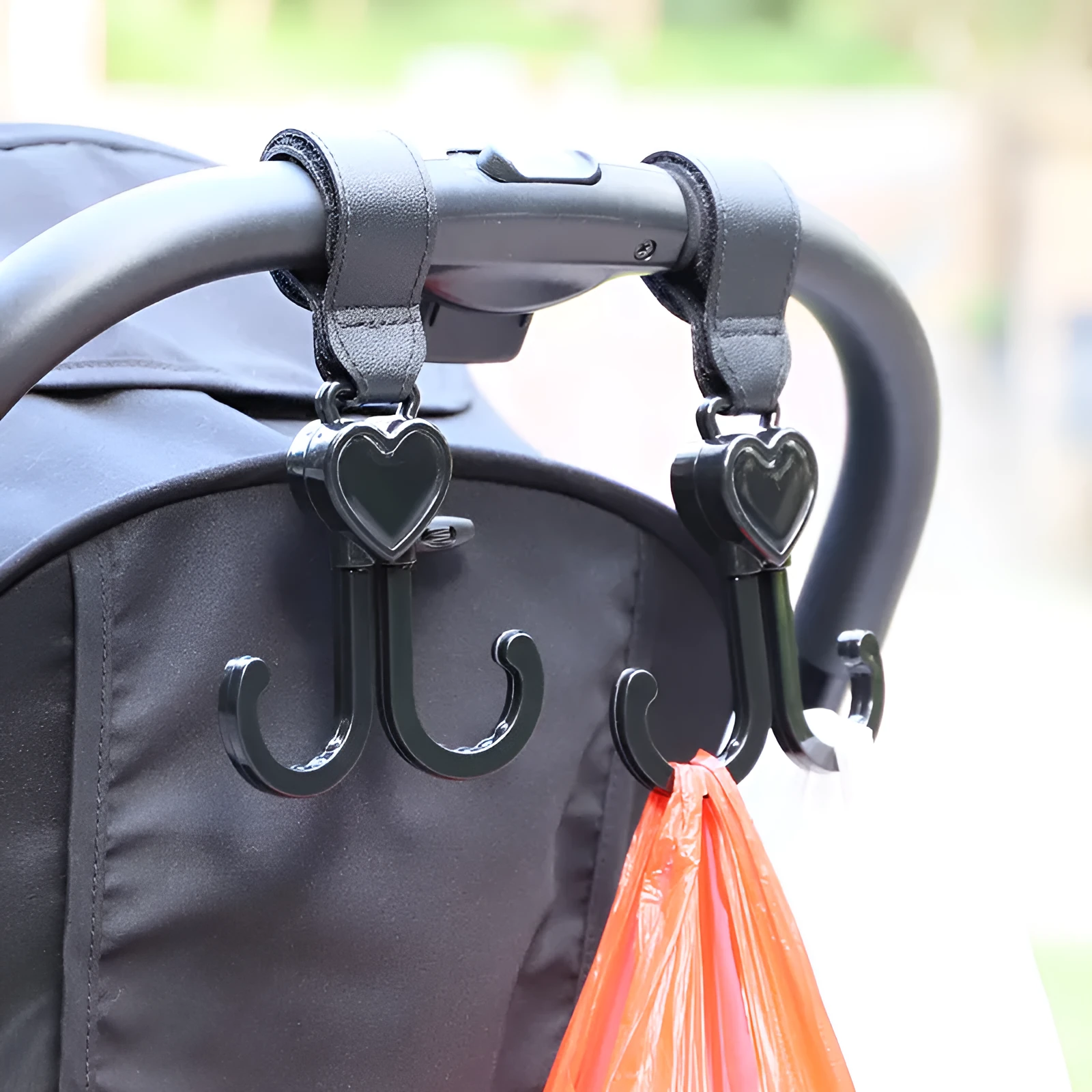 Double hook baby carriage electric bike accessory with PU leather coating in black, pink, or brown