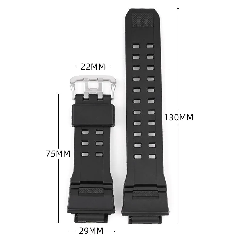 Camouflage patterned TPU resin watch strap with a silver buckle on a grey background.
