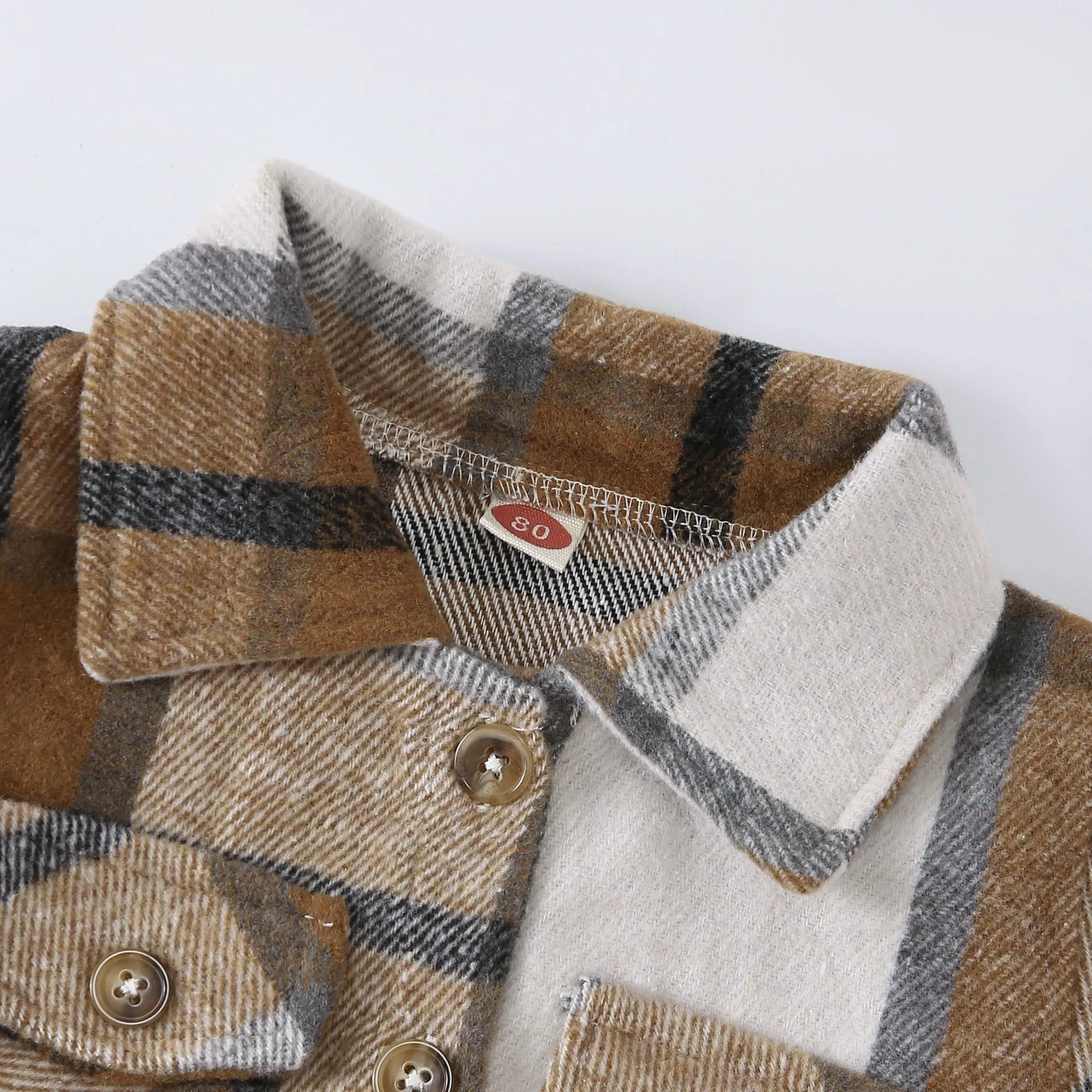 Children's fleece plaid t-shirt in combed cotton with long sleeves and letter print, neutral style