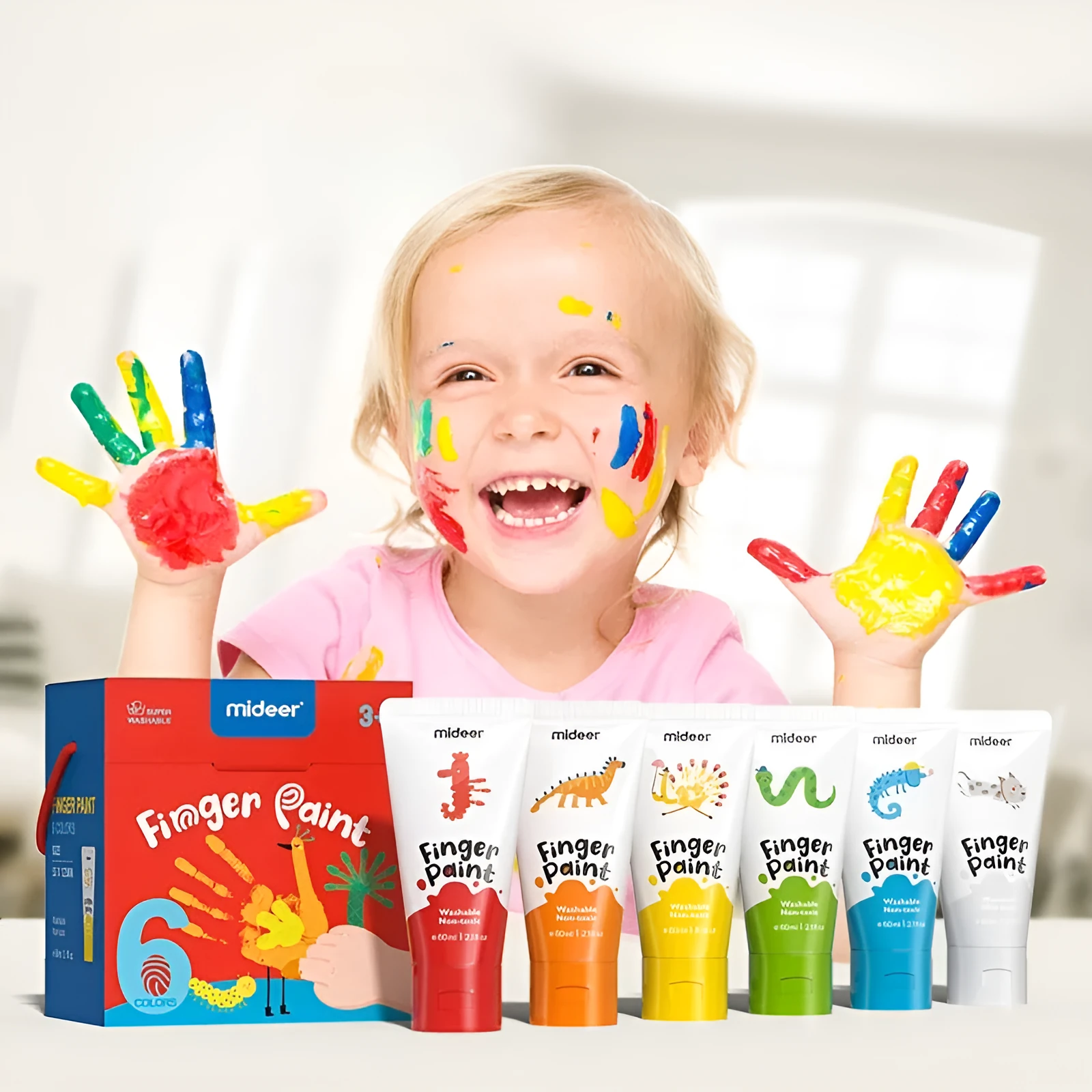 Washable finger painting graffiti tool set in colour box for children 4-6 years old