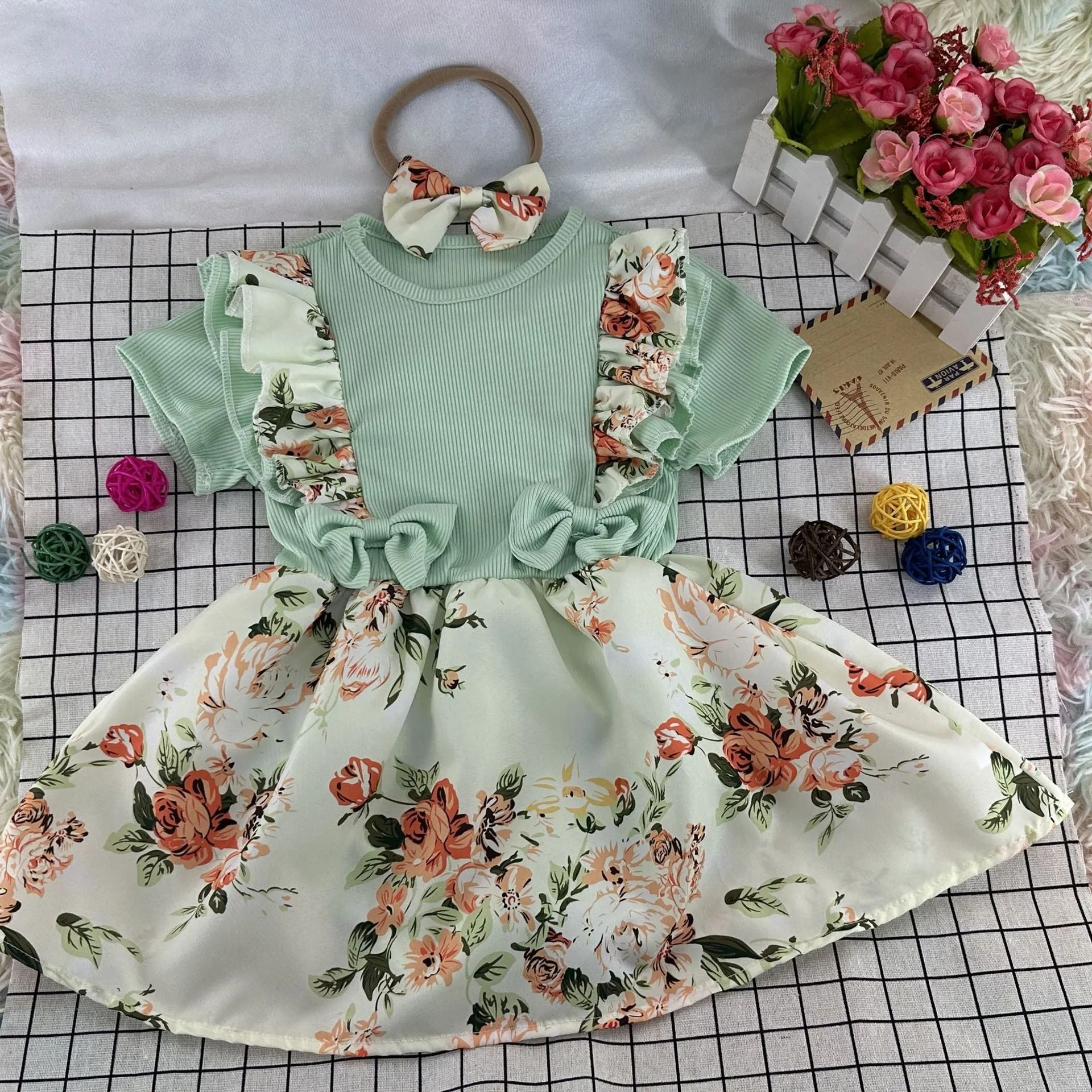 Cotton sunken stripe baby girl jumpsuit romper short sleeve pullover pink light green wine red