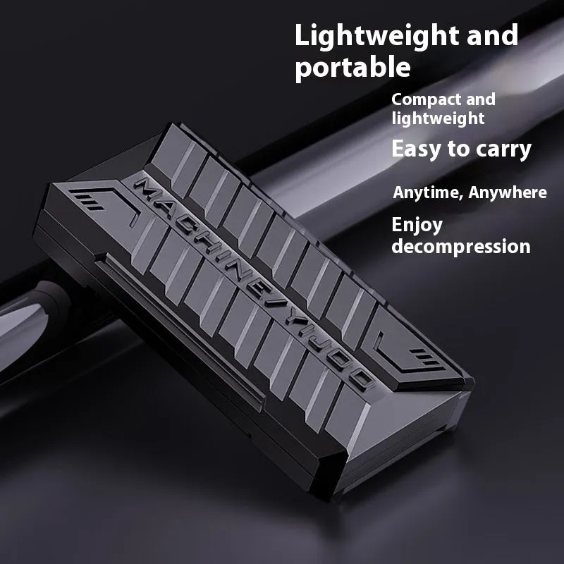 Semi-infinite push card metal decompression toy in Battlefield Gray with fingertip gyro on white background