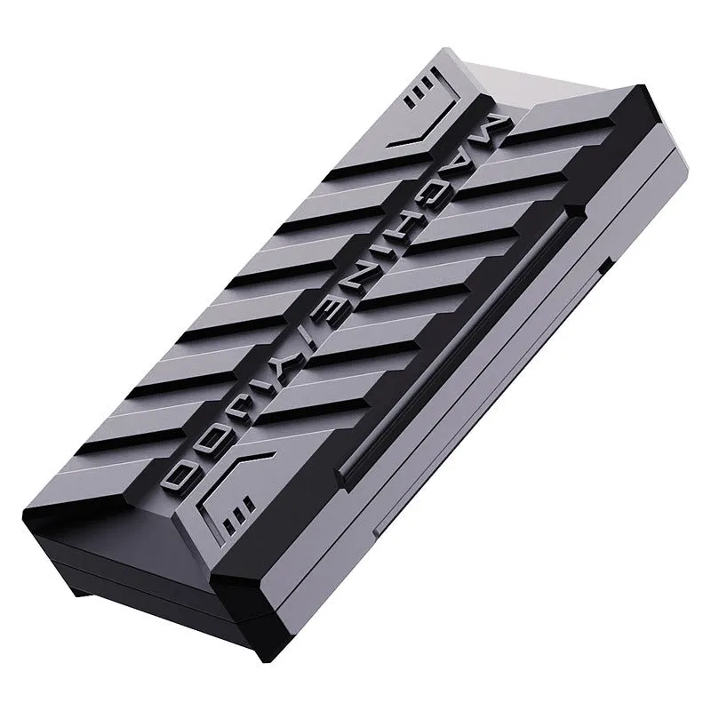 Semi-infinite push card metal decompression toy in Battlefield Gray with fingertip gyro on white background