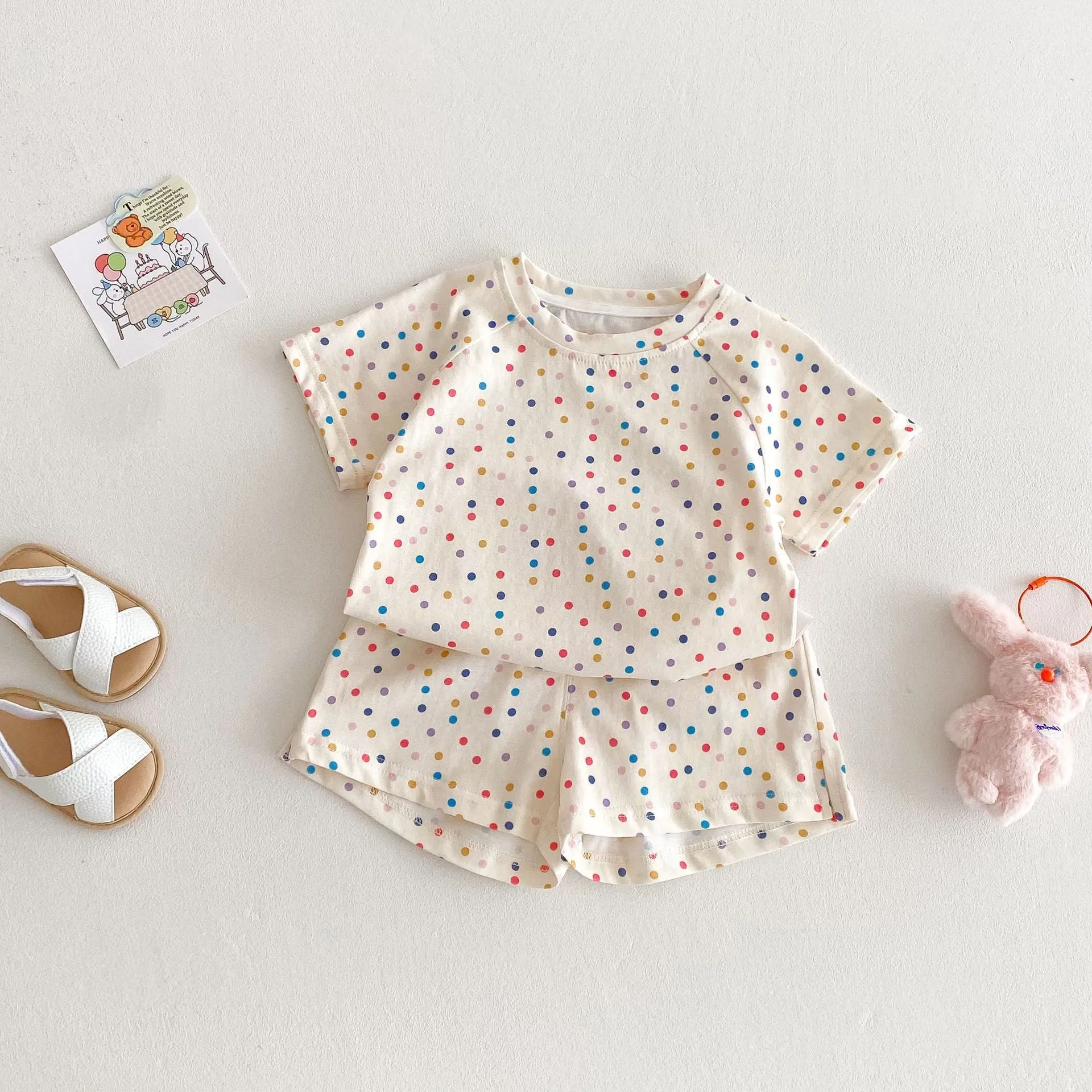 Baby summer cotton two-piece set with cartoon T-shirt and shorts in submarine print