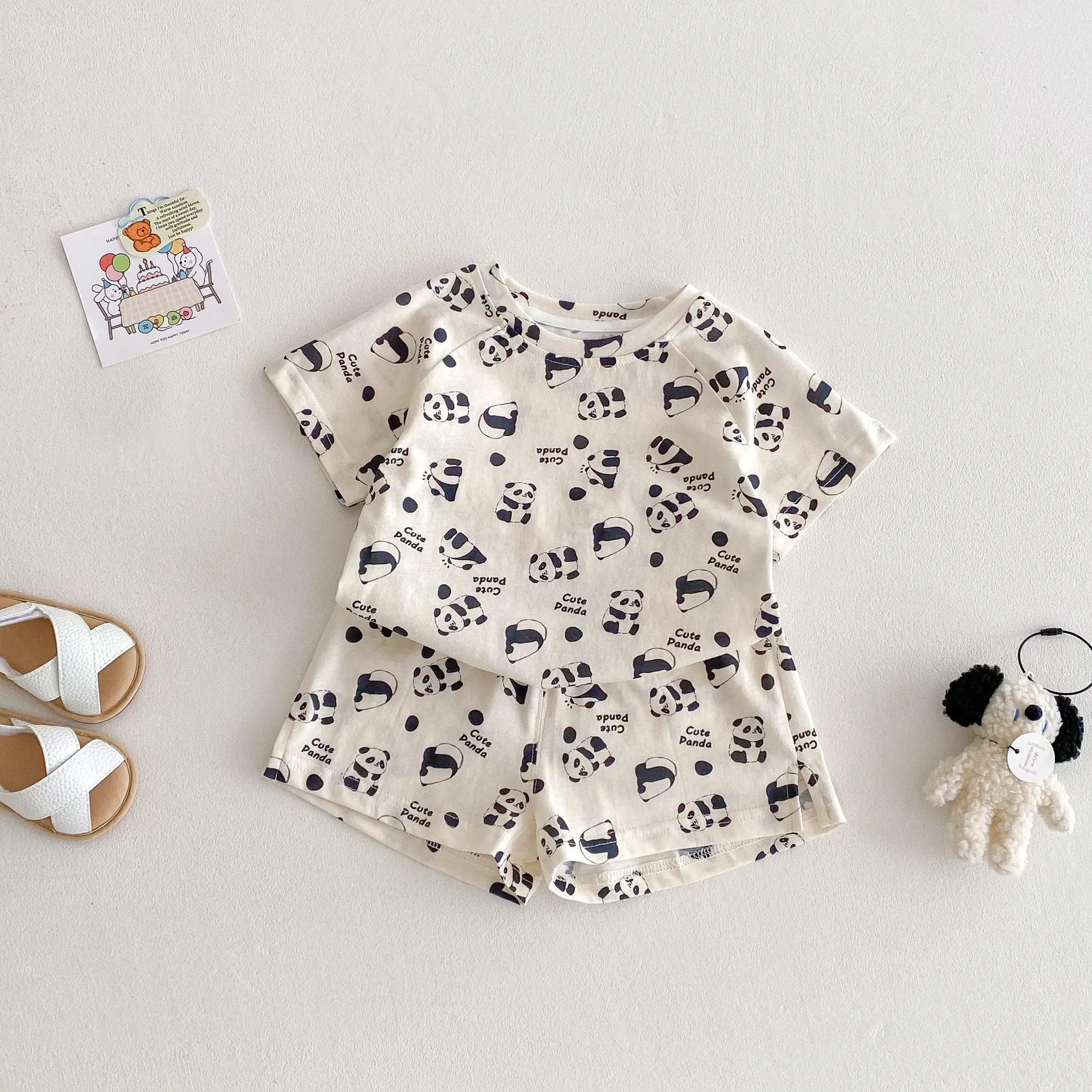Baby summer cotton two-piece set with cartoon T-shirt and shorts in submarine print