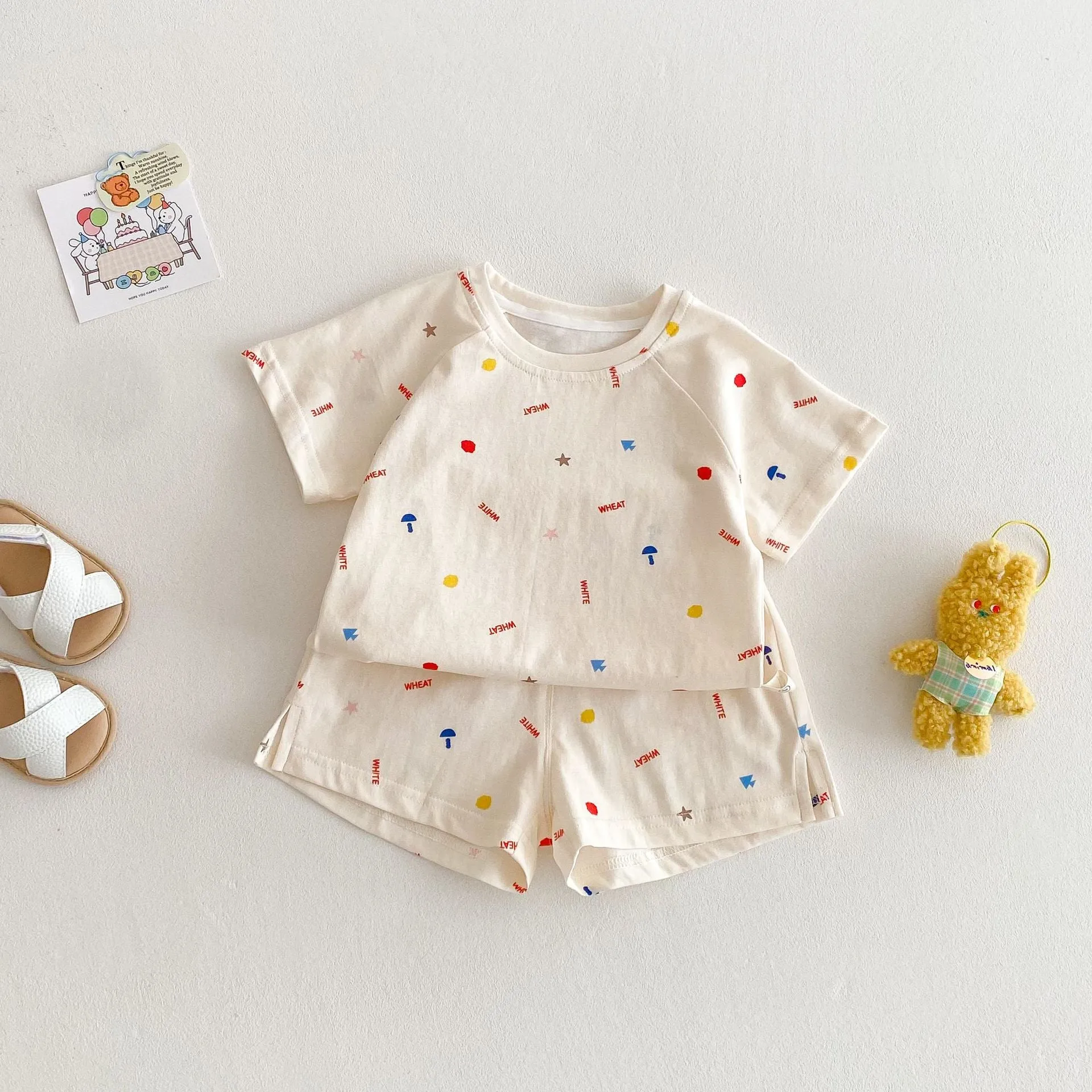 Baby summer cotton two-piece set with cartoon T-shirt and shorts in submarine print