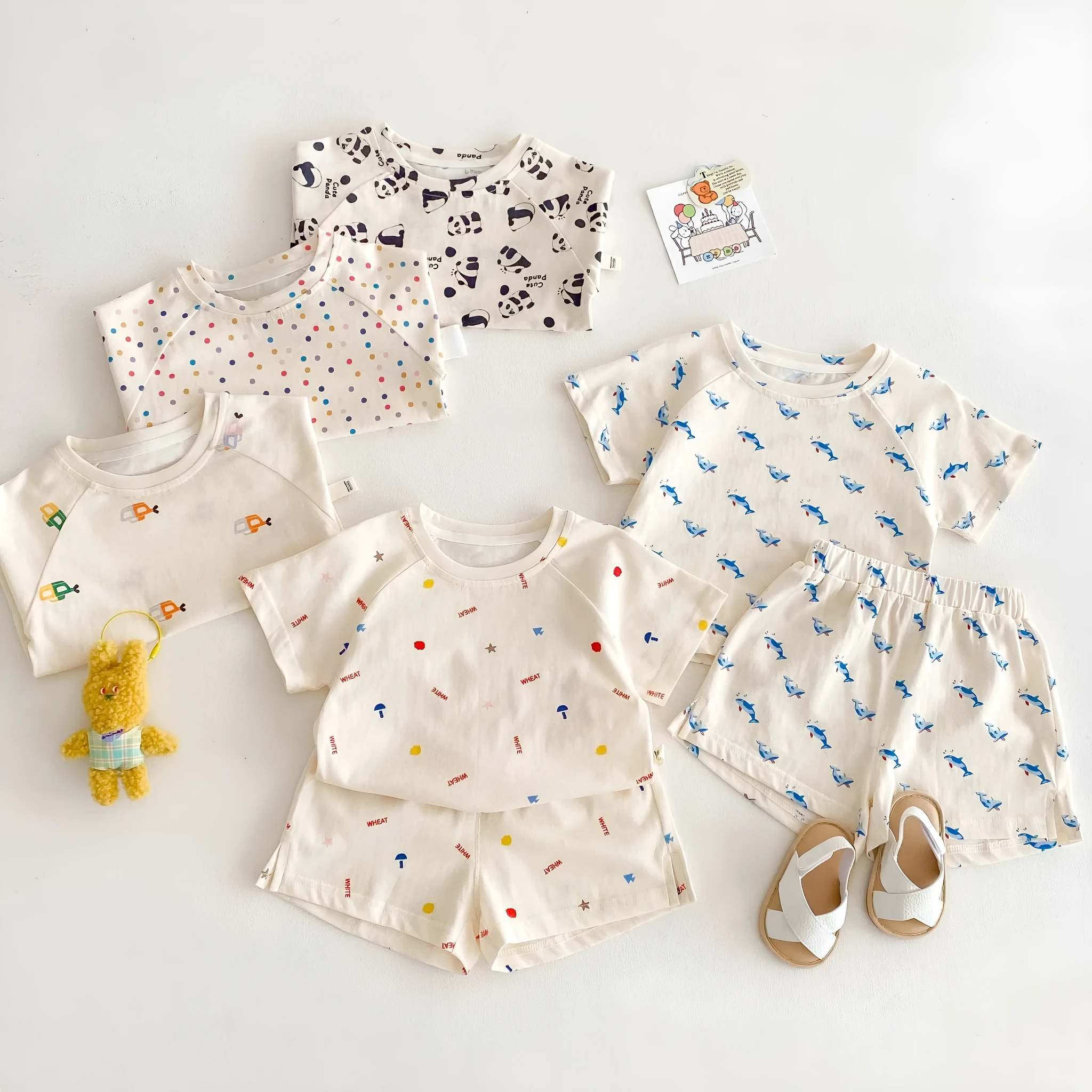 Baby summer cotton two-piece set with cartoon T-shirt and shorts in submarine print
