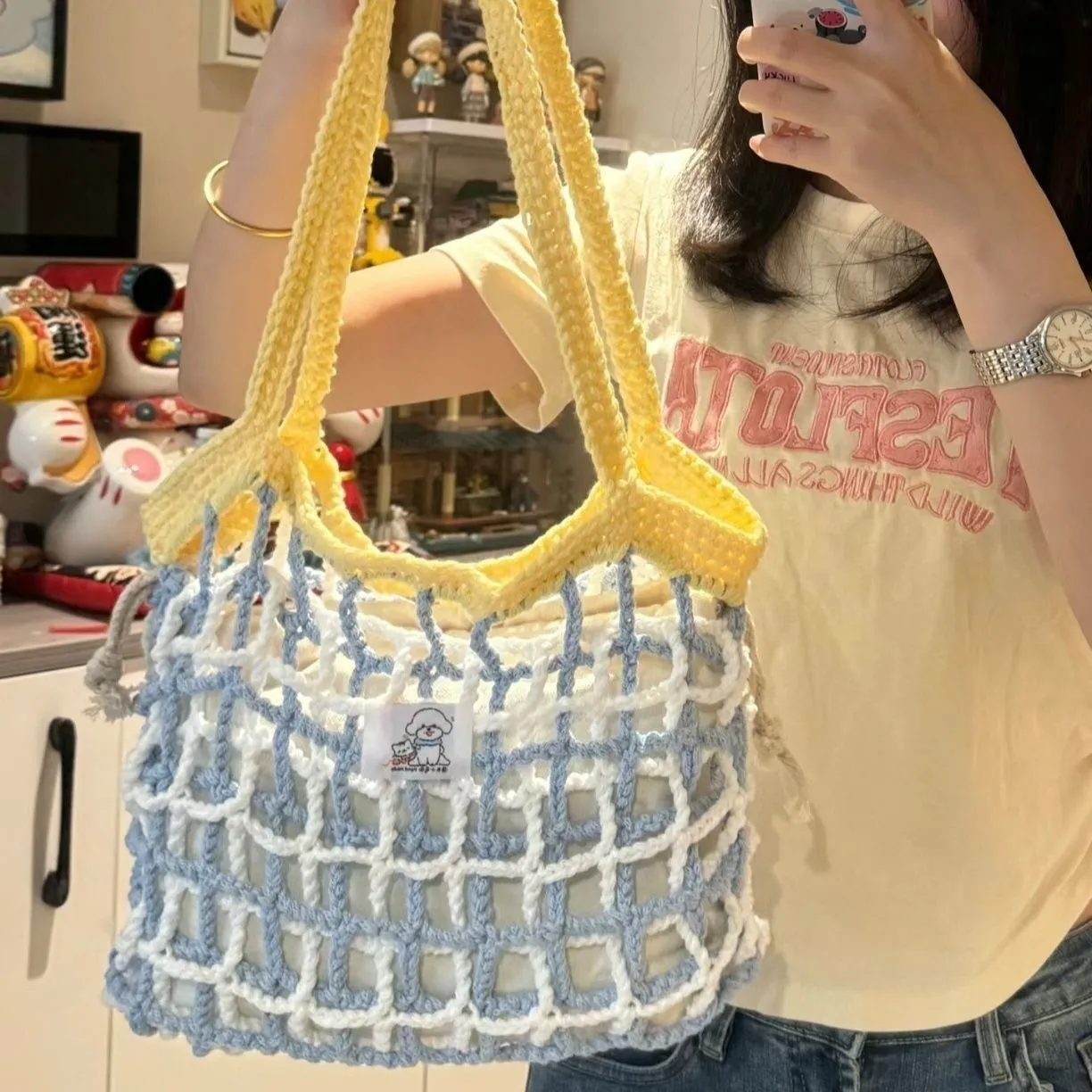 Handmade woven wool bag with floral summer design in six style options