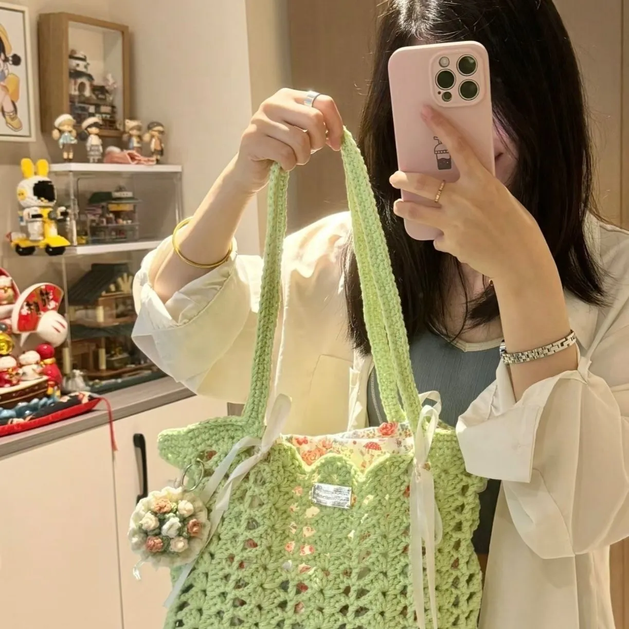 Handmade woven wool bag with floral summer design in six style options