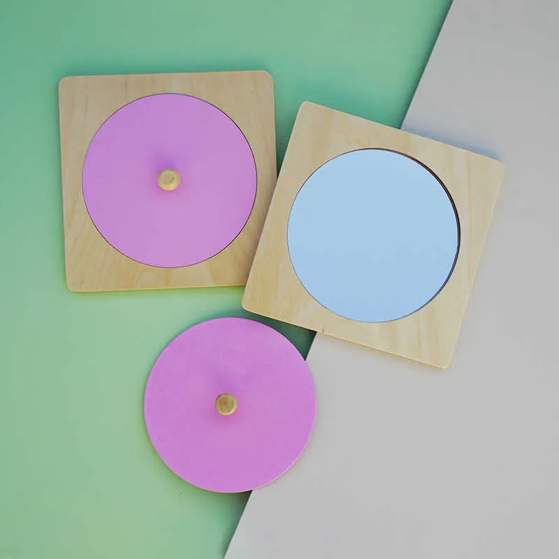Baby Montessori Mirror Puzzle Toy wooden shape grab board with mirror for toddlers