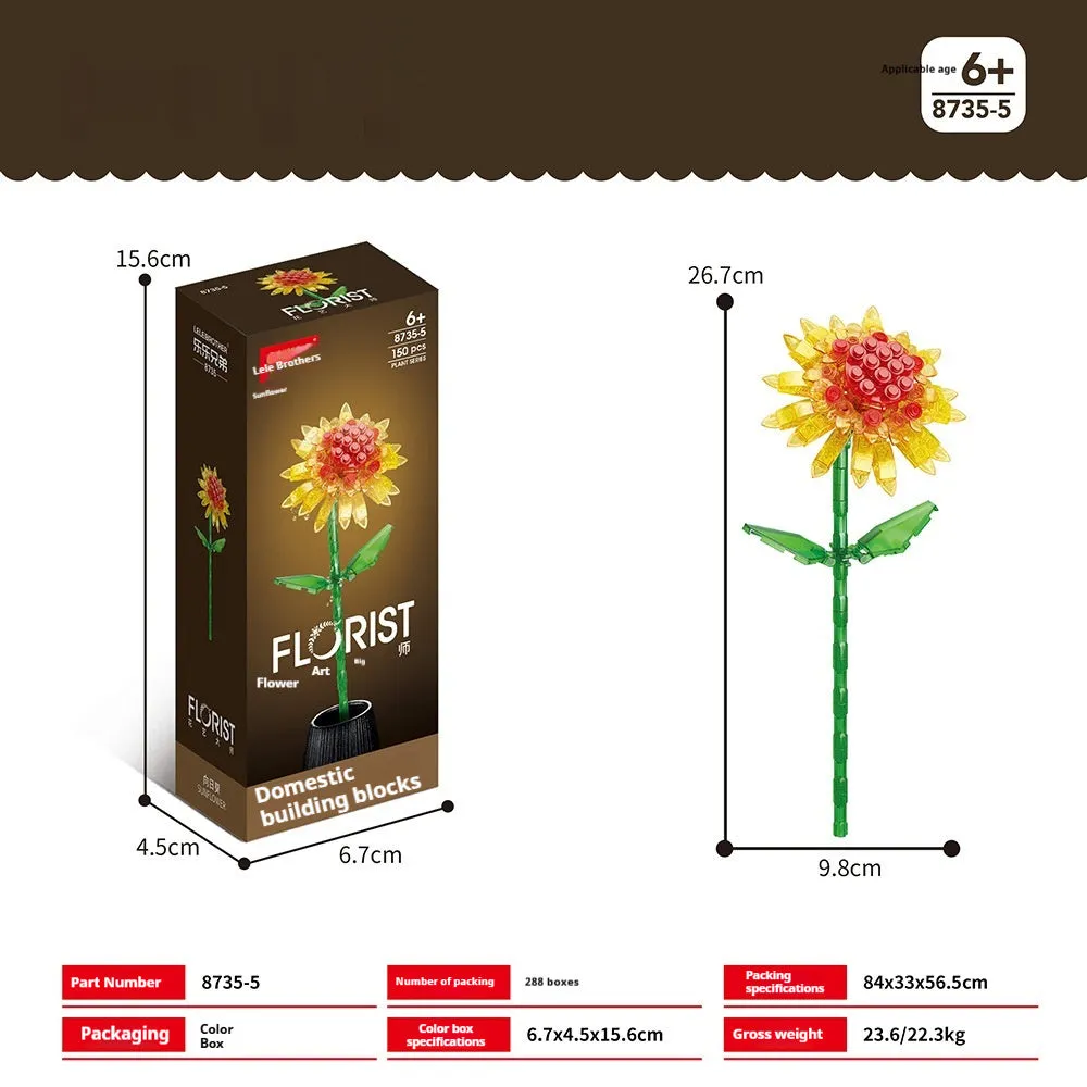 Building block flower small particle assembly toy plastic set for teenagers 7-14 years multicolour flower options