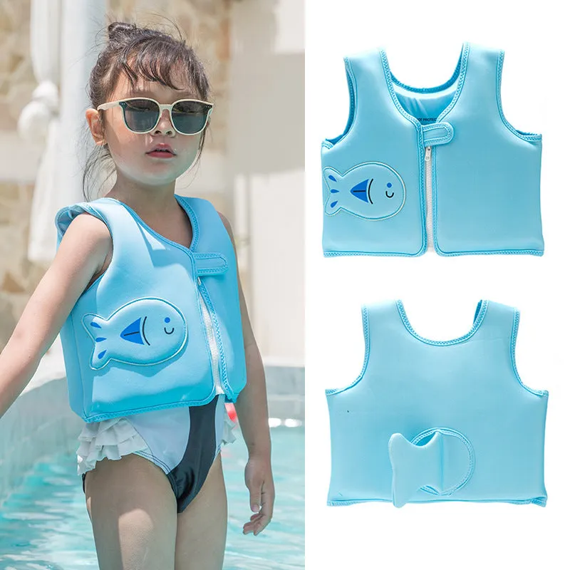 Children's foam swim vest in buoyancy vest pink strawberry colour, flower print pattern, nylon construction for swimming auxiliary