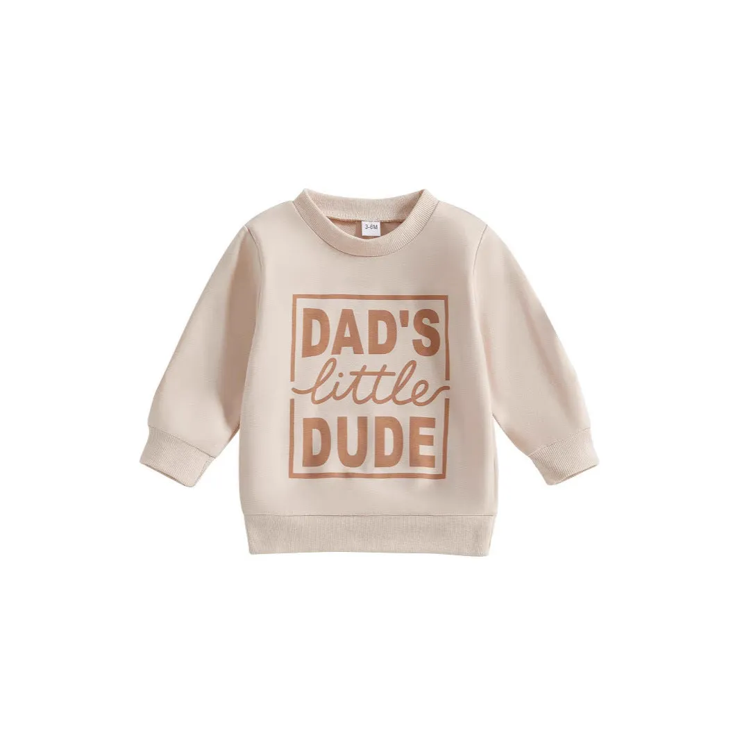 Dads Little Dude long-sleeved cotton sweater for baby boys with letter design, blue colour