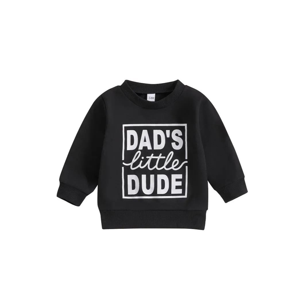 Dads Little Dude long-sleeved cotton sweater for baby boys with letter design, blue colour