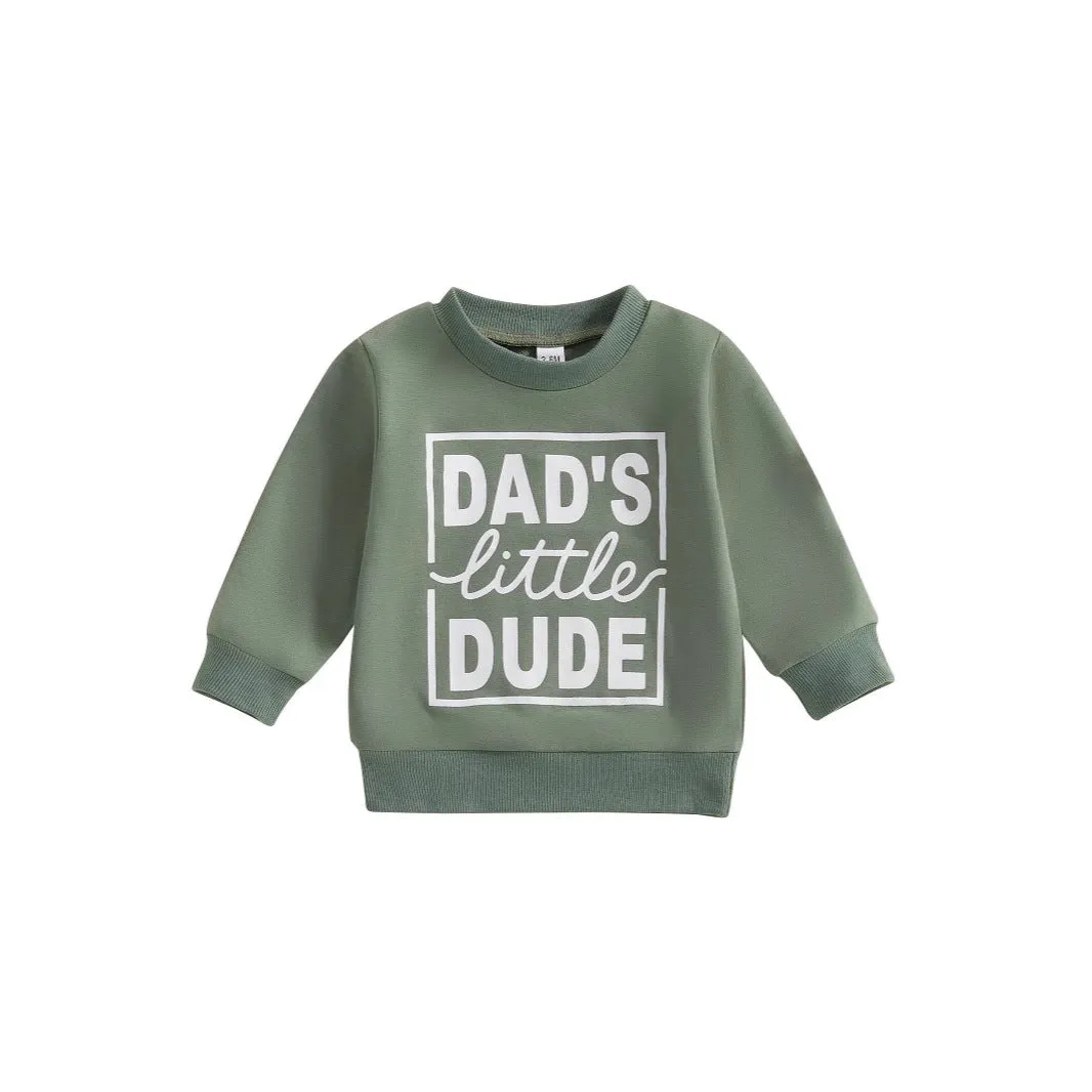 Dads Little Dude long-sleeved cotton sweater for baby boys with letter design, blue colour