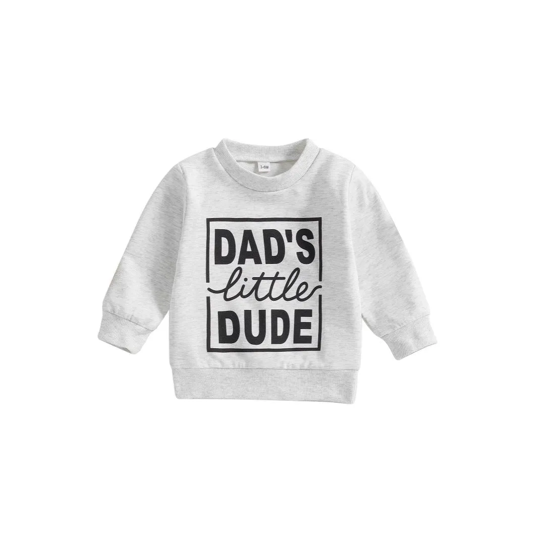 Dads Little Dude long-sleeved cotton sweater for baby boys with letter design, blue colour