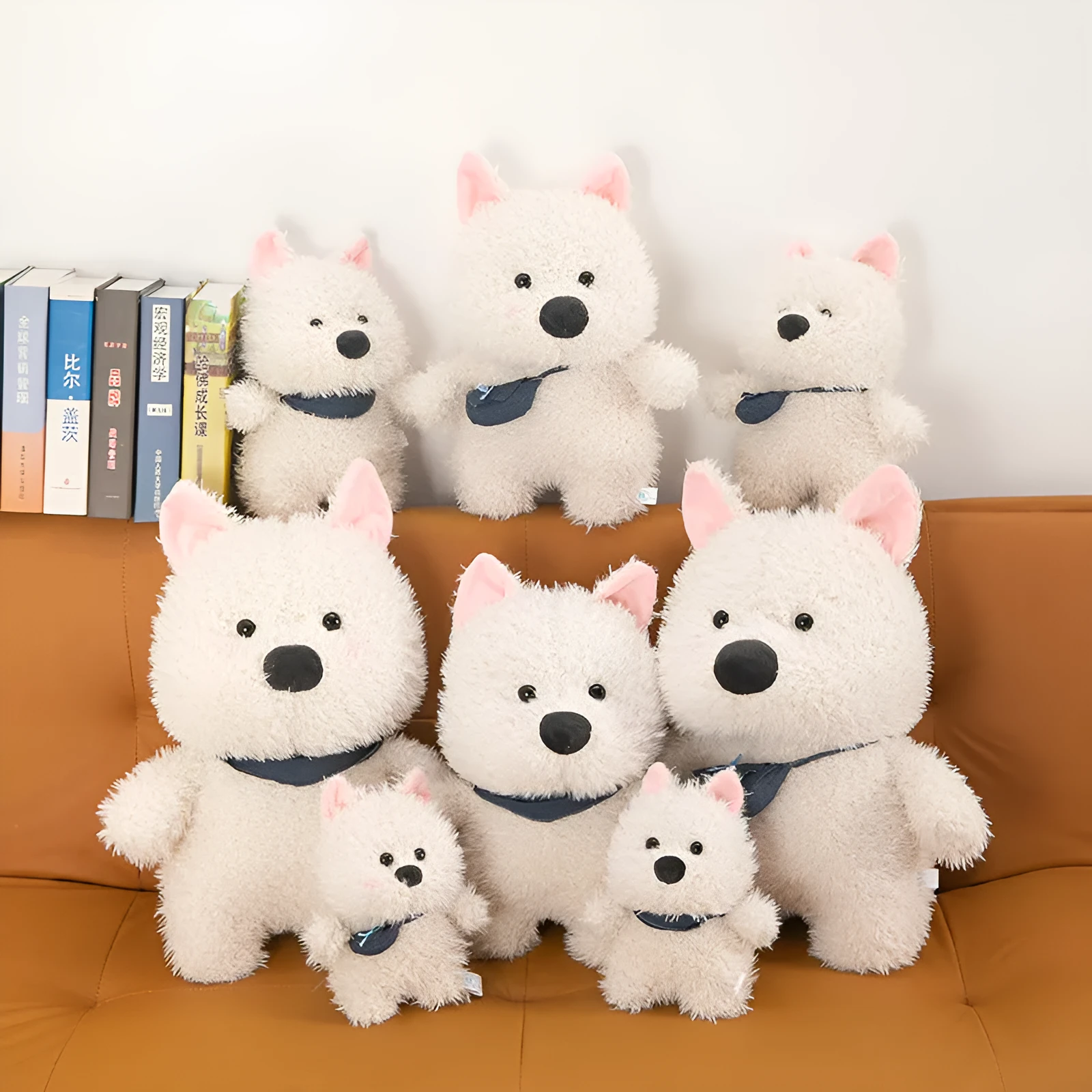 West Highland puppy plush toy with scarf style, 25cm height, soft stuffed dog.