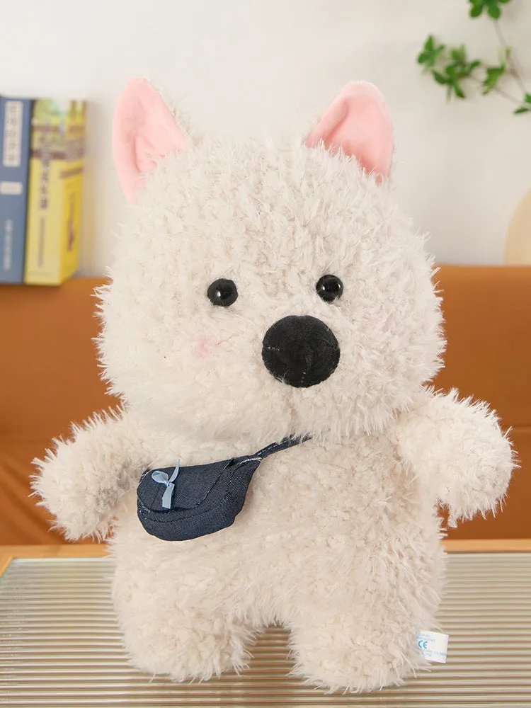 West Highland puppy plush toy with scarf style, 25cm height, soft stuffed dog.