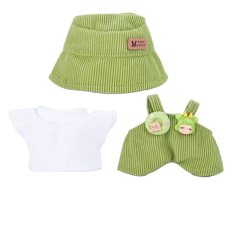 17cm doll clothes set with bucket hat, blouse, pants, and underwear in six colour options including No. 25 to No. 29 and Shoes No. 18