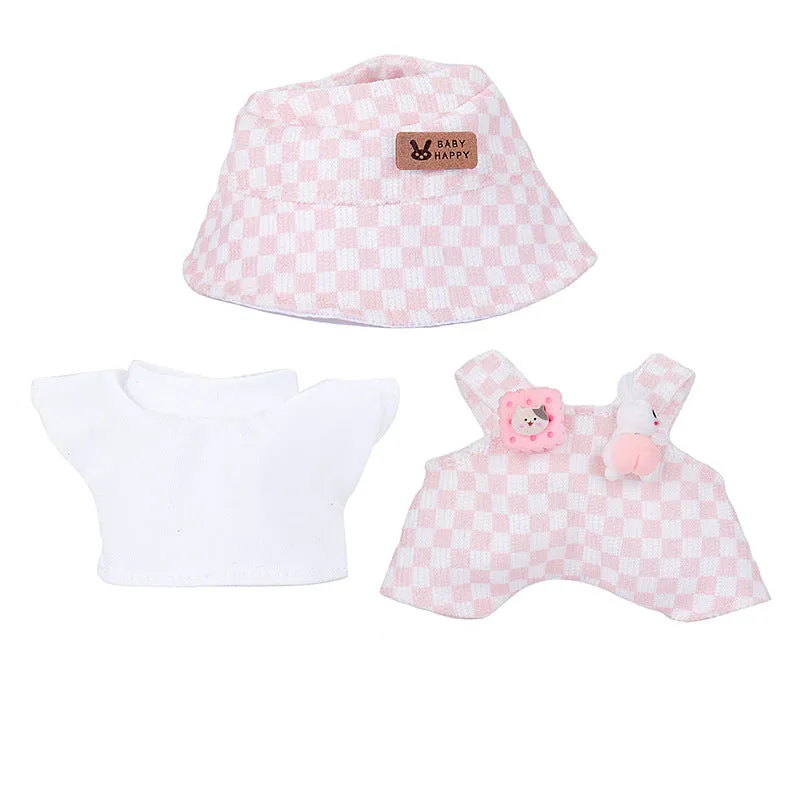 17cm doll clothes set with bucket hat, blouse, pants, and underwear in six colour options including No. 25 to No. 29 and Shoes No. 18