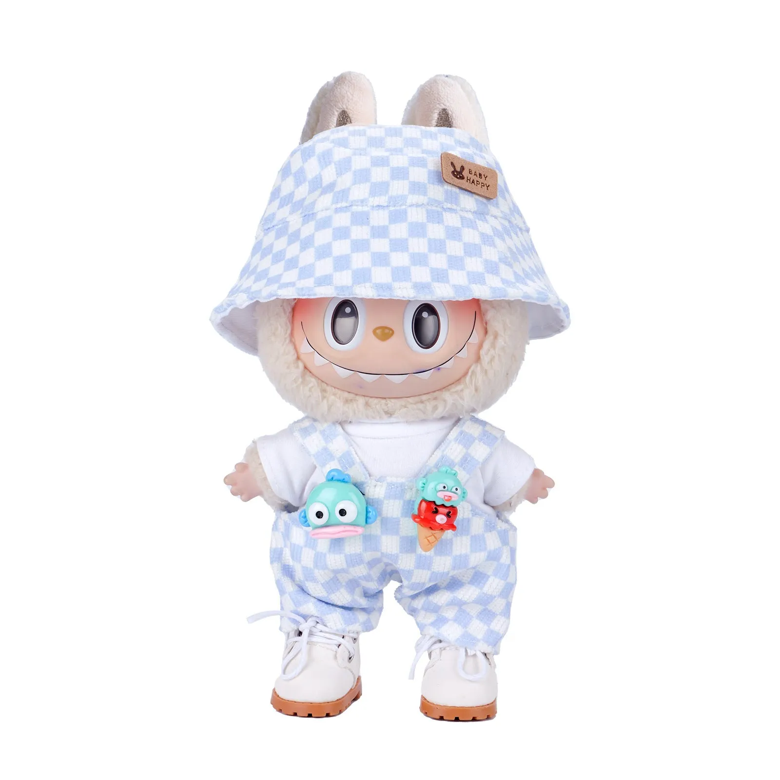 17cm doll clothes set with bucket hat, blouse, pants, and underwear in six colour options including No. 25 to No. 29 and Shoes No. 18