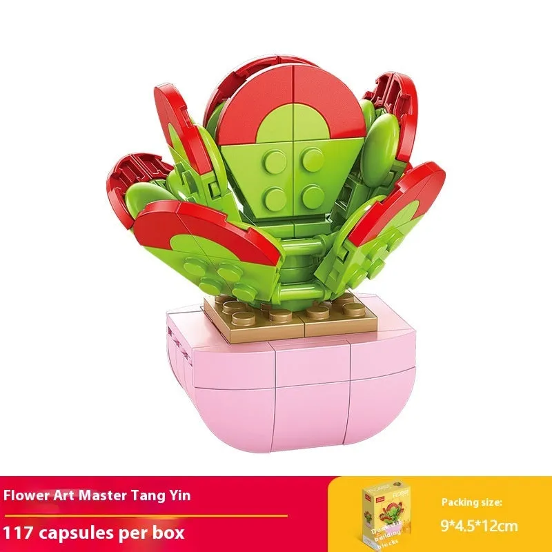 Plastic building blocks flower pot model in a colourful design for teenagers aged 7-14