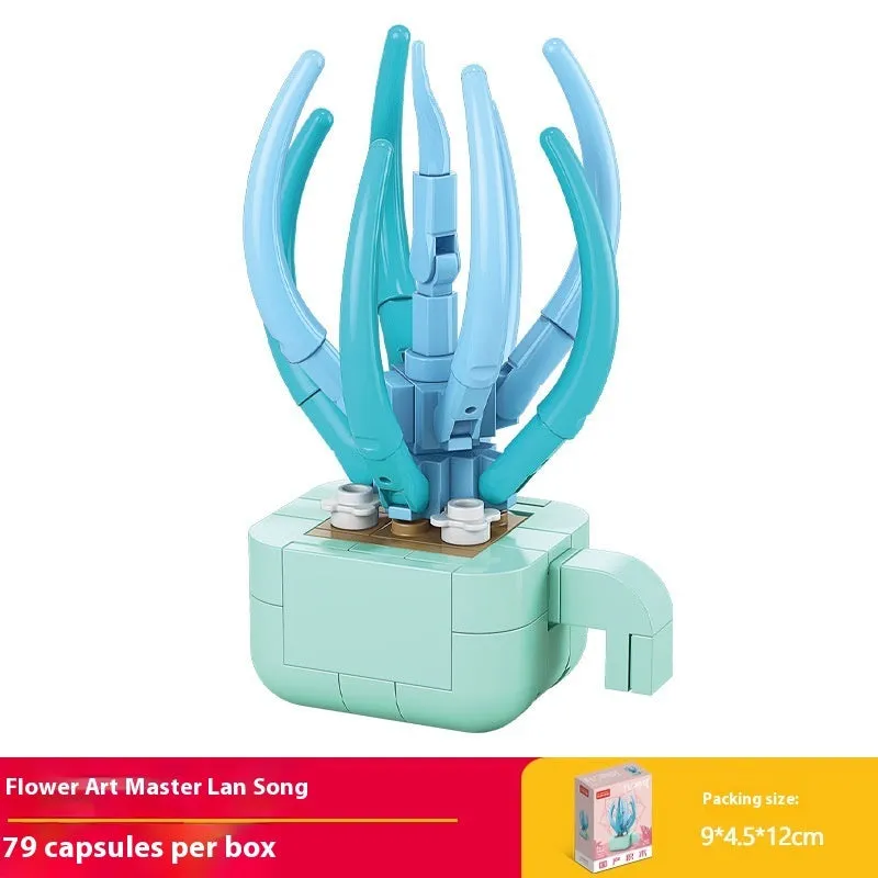 Plastic building blocks flower pot model in a colourful design for teenagers aged 7-14