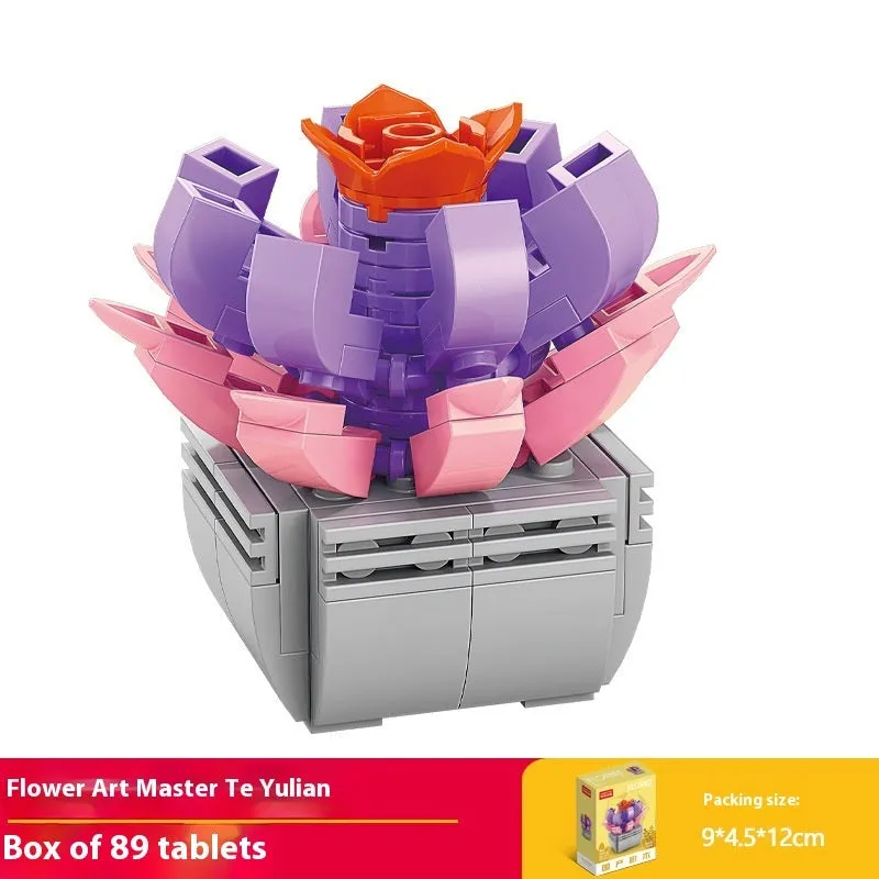 Plastic building blocks flower pot model in a colourful design for teenagers aged 7-14